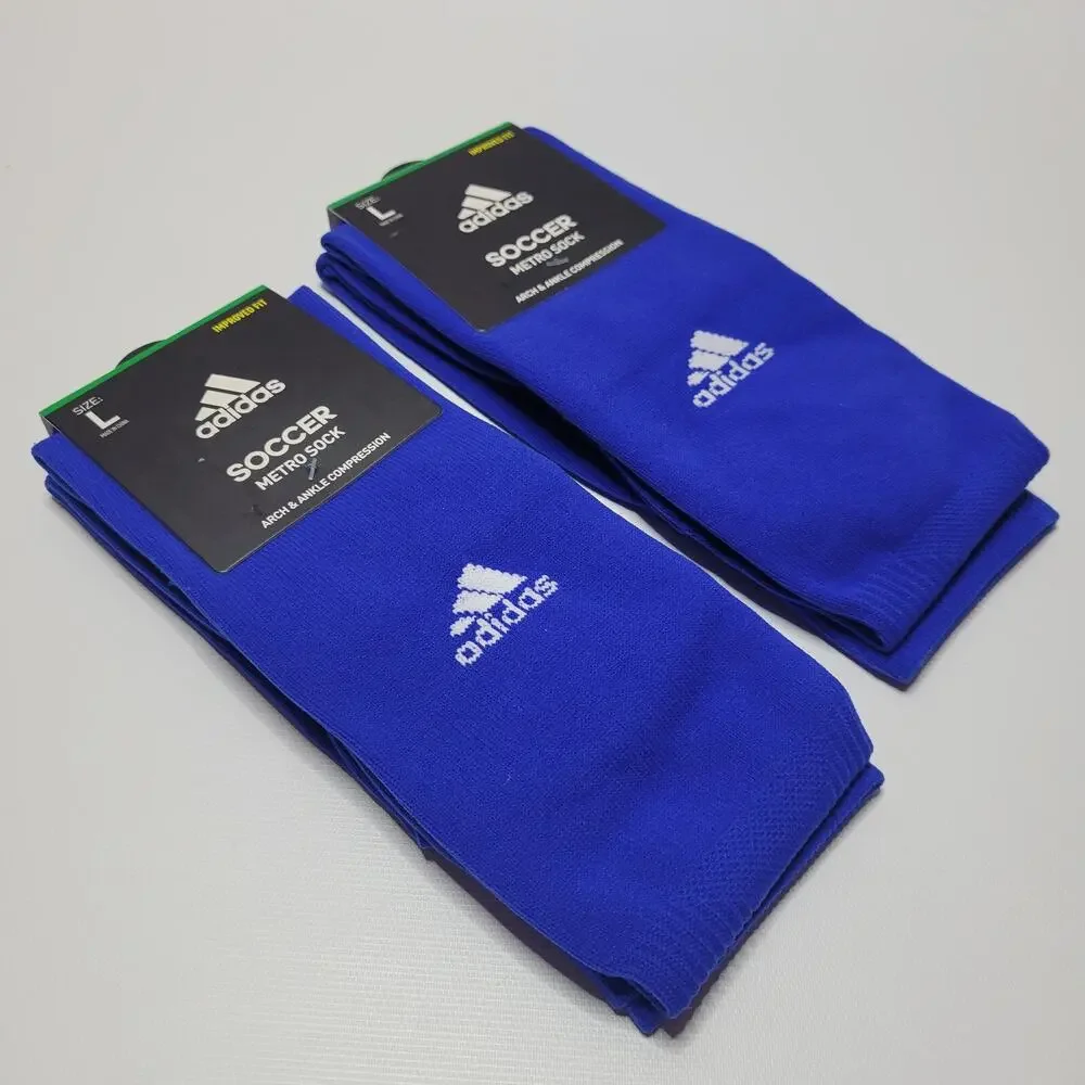 LOT OF 2 ADIDAS SOCCER METRO SOCK ARCH & ANKLE COMPRESSION Sz L 9-13 BLUE SOCKS